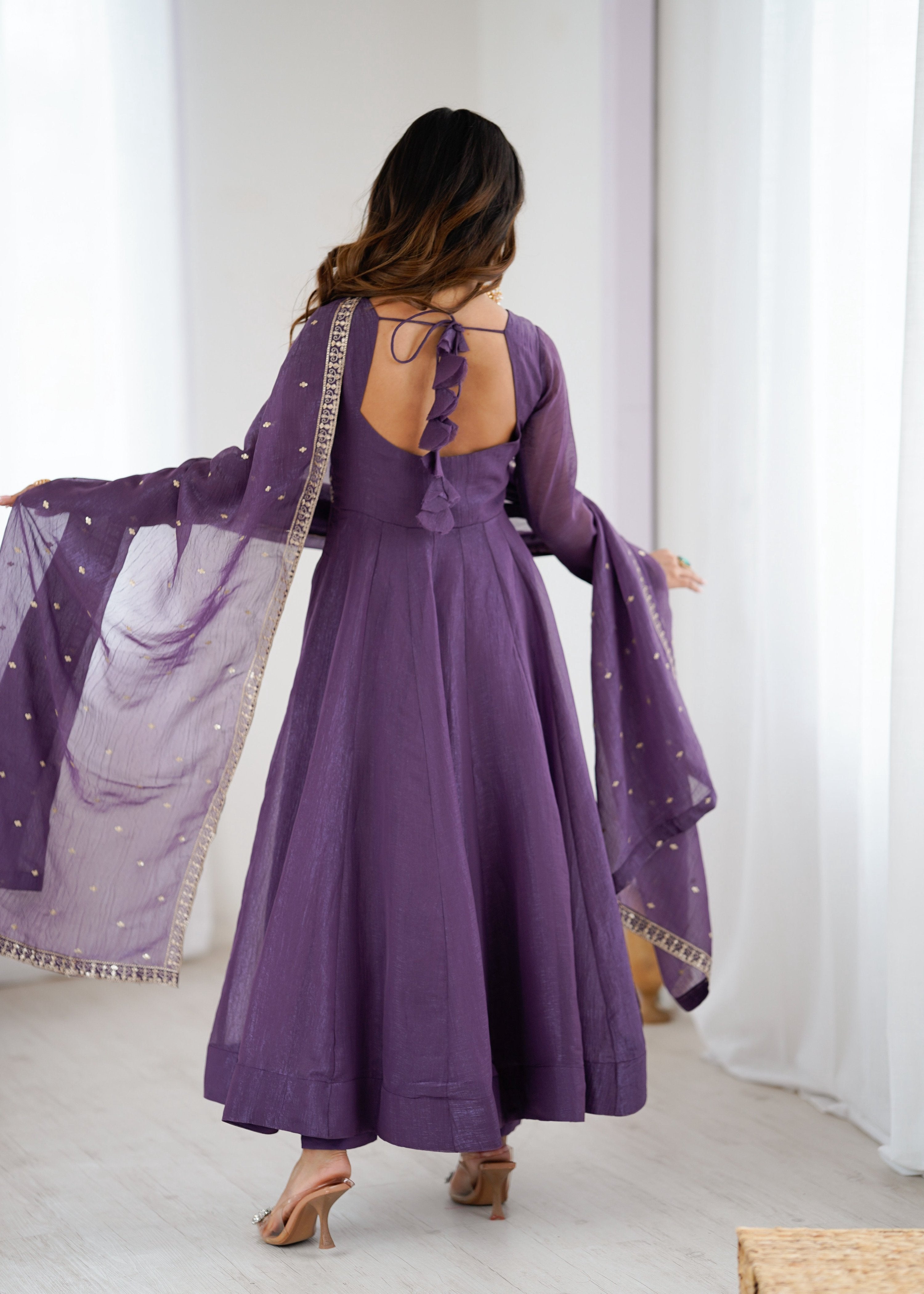 Evanik Lavender Crunchy Silk With Embroidered Zari Dori Work Anarkali Set - Distacart