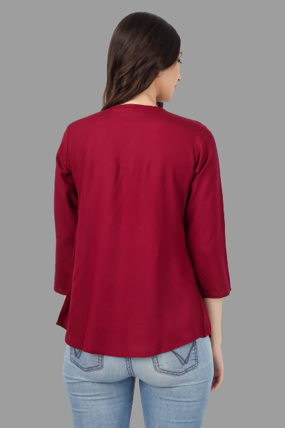 House of RP Women Marron Rayon Embroidered Flared Tunic
