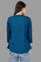 House of RP Women Light Blue Rayon Embroidered Flared Tunic
