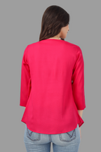 House of RP Women Pink Rayon Embroidered Flared Tunic