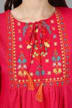 House of RP Women Pink Rayon Embroidered Flared Tunic
