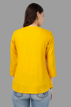 House of RP Women Yellow Rayon Embroidered Flared Tunic