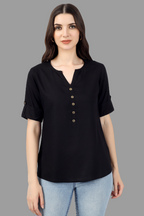 House of RP Women Black Rayon Solid Casual Tunic