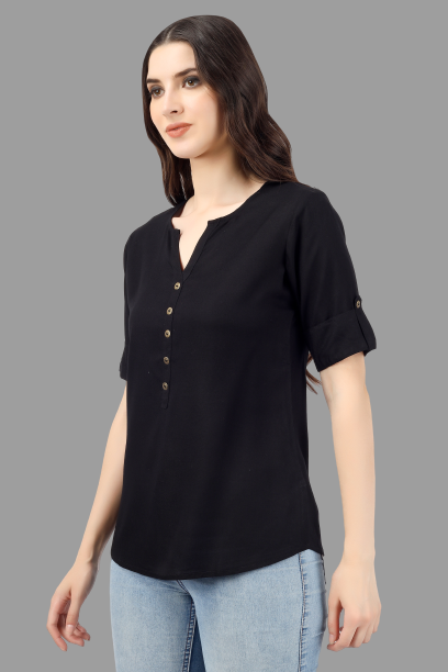House of RP Women Black Rayon Solid Casual Tunic