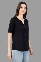 House of RP Women Black Rayon Solid Casual Tunic