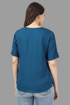 House of RP Women Blue Rayon Solid Casual Tunic