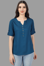 House of RP Women Blue Rayon Solid Casual Tunic