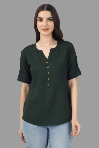 House of RP Women Green Rayon Solid Casual Tunic