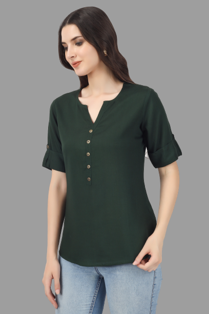 House of RP Women Green Rayon Solid Casual Tunic