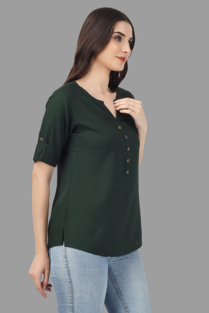 House of RP Women Green Rayon Solid Casual Tunic