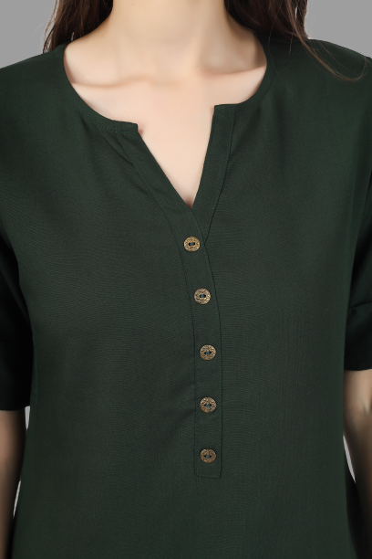 House of RP Women Green Rayon Solid Casual Tunic