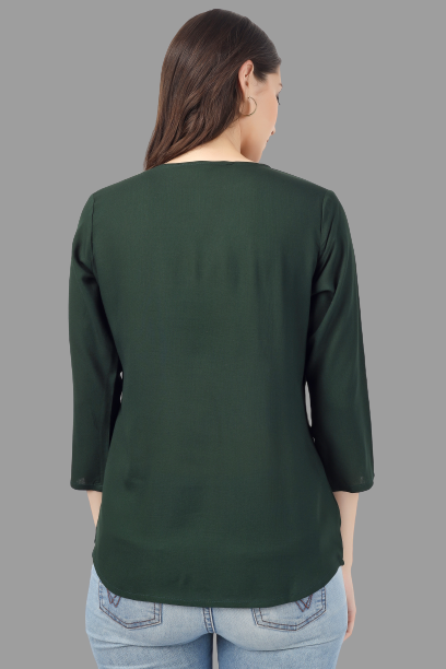House of RP Women Green Rayon Embroidered Flared Tunic