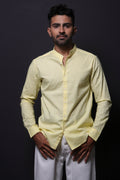 Jonesburg Yellow Slub Mandarin Collar Slim Fit Shirt