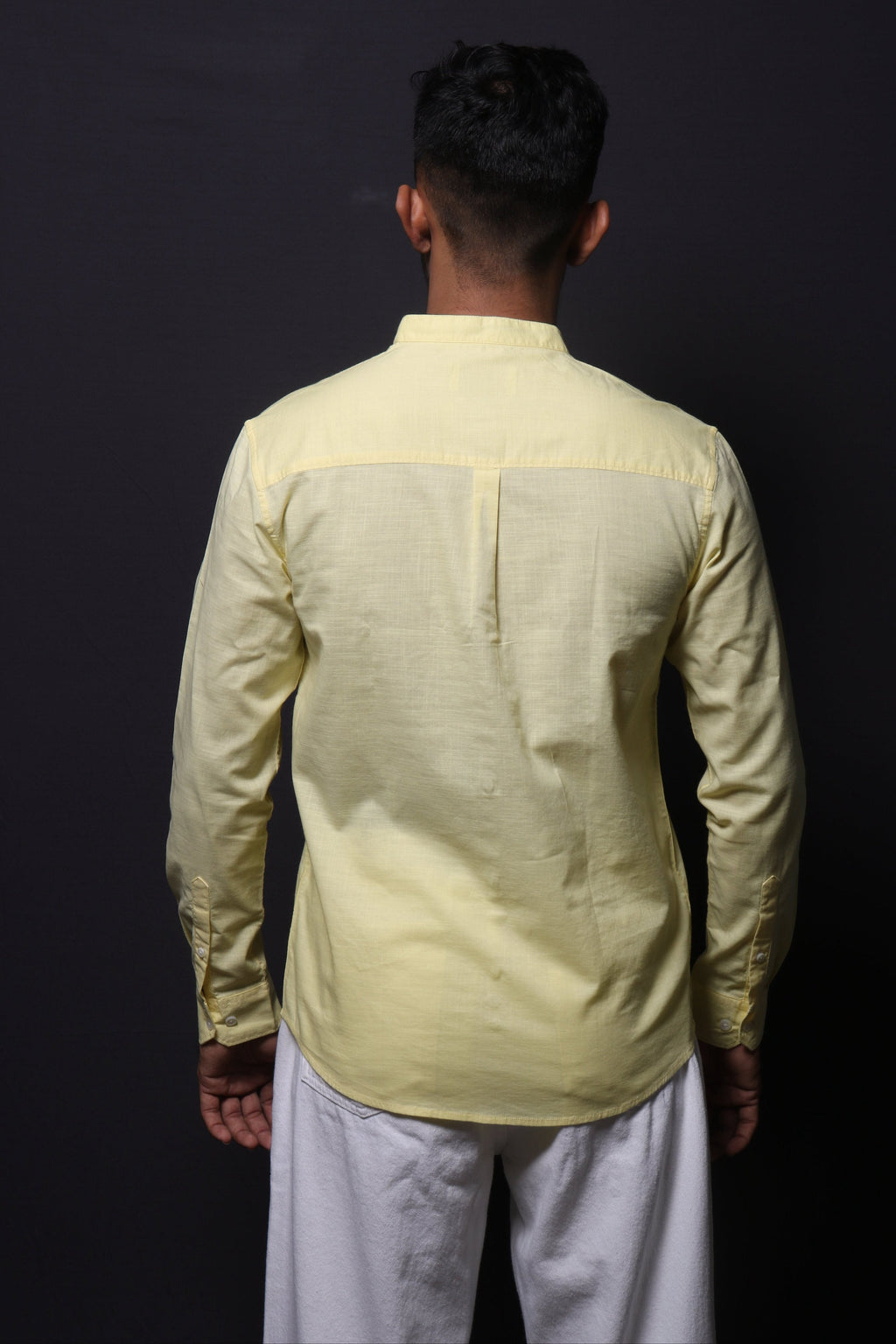 Jonesburg Yellow Slub Mandarin Collar Slim Fit Shirt