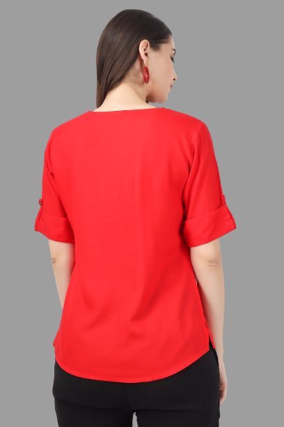 House of RP Women Red Rayon Solid Casual Tunic