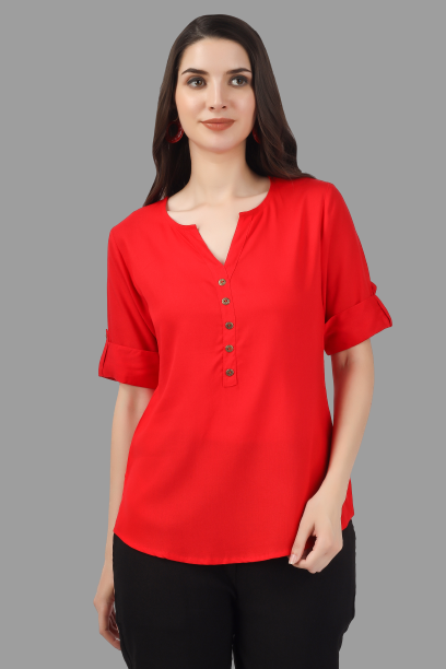 House of RP Women Red Rayon Solid Casual Tunic