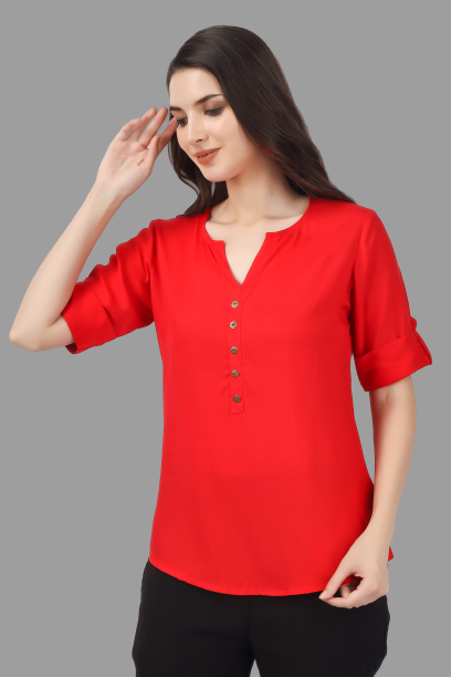 House of RP Women Red Rayon Solid Casual Tunic