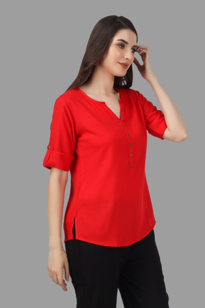 House of RP Women Red Rayon Solid Casual Tunic