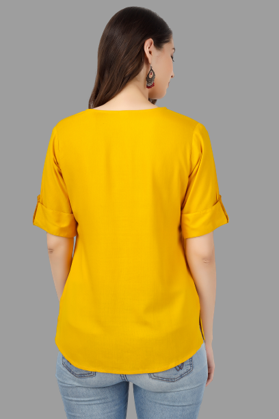 House of RP Women Yellow Rayon Solid Casual Tunic