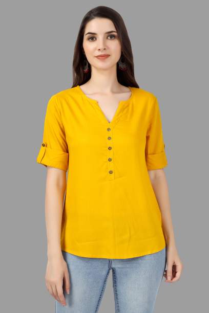 House of RP Women Yellow Rayon Solid Casual Tunic