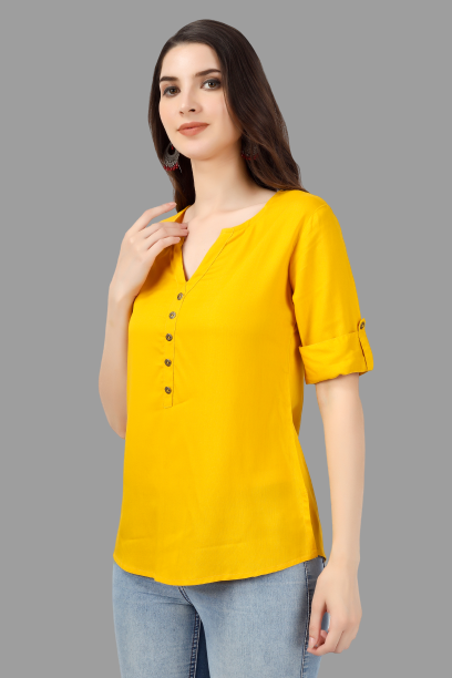 House of RP Women Yellow Rayon Solid Casual Tunic
