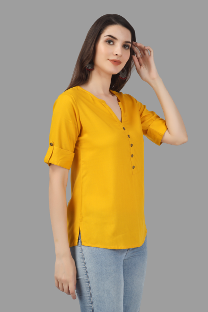 House of RP Women Yellow Rayon Solid Casual Tunic