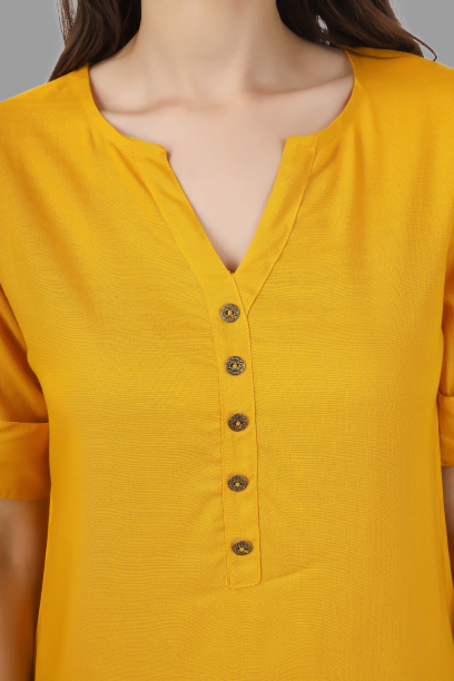 House of RP Women Yellow Rayon Solid Casual Tunic