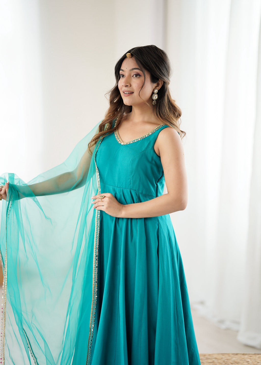 Evanik Rama Pure Romansilk Chanderi Plain Fully Flair Anarkali Suit - Distacart