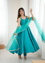Evanik Rama Pure Romansilk Chanderi Plain Fully Flair Anarkali Suit - Distacart