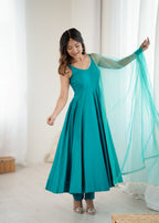 Evanik Rama Pure Romansilk Chanderi Plain Fully Flair Anarkali Suit - Distacart
