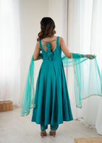 Evanik Rama Pure Romansilk Chanderi Plain Fully Flair Anarkali Suit - Distacart