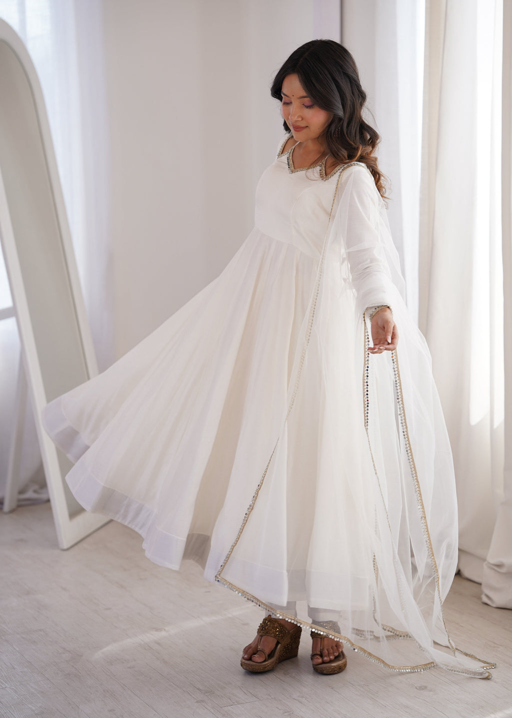 Evanik Women Off White Ethnic Anarkali Kurta Set for Festive & Wedding Wear - Distacart