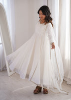 Evanik Women Off White Ethnic Anarkali Kurta Set for Festive & Wedding Wear - Distacart