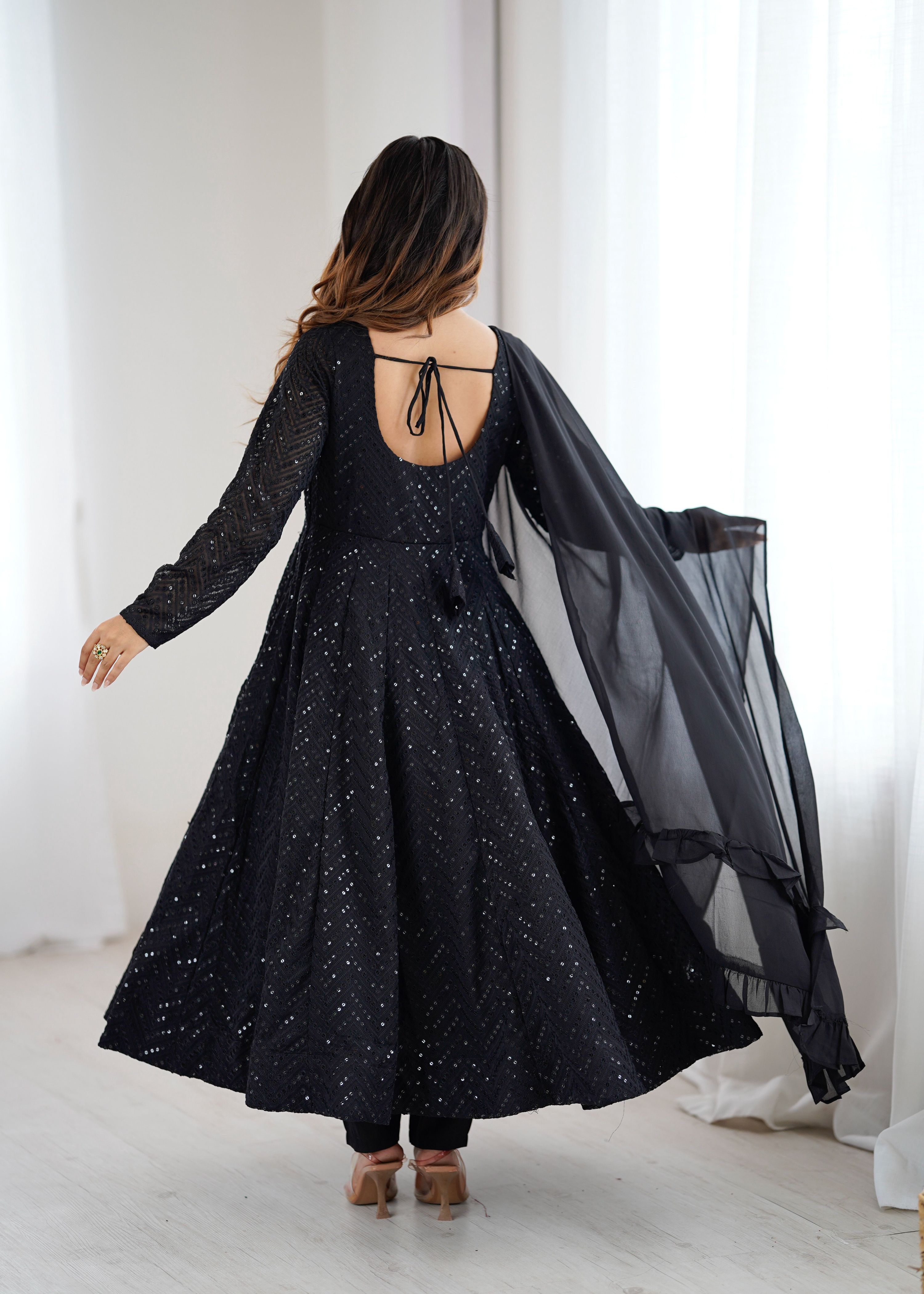 Evanik Black Heavy Faux Georgette With Lucknowi Work Anarkali Suit - Distacart