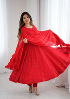 Evanik Red Heavy Faux Georgette With Lucknowi Work Anarkali Suit - Distacart