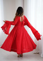 Evanik Red Heavy Faux Georgette With Lucknowi Work Anarkali Suit - Distacart