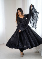 Evanik Black Heavy Faux Georgette With Lucknowi Work Anarkali Suit - Distacart