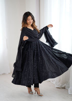 Evanik Black Heavy Faux Georgette With Lucknowi Work Anarkali Suit - Distacart