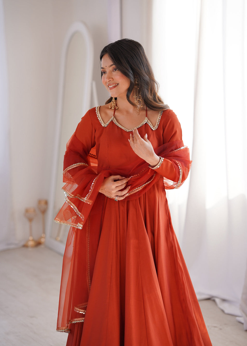 Evanik Women Rust Ethnic Anarkali Kurta Set for Festive & Wedding Wear - Distacart