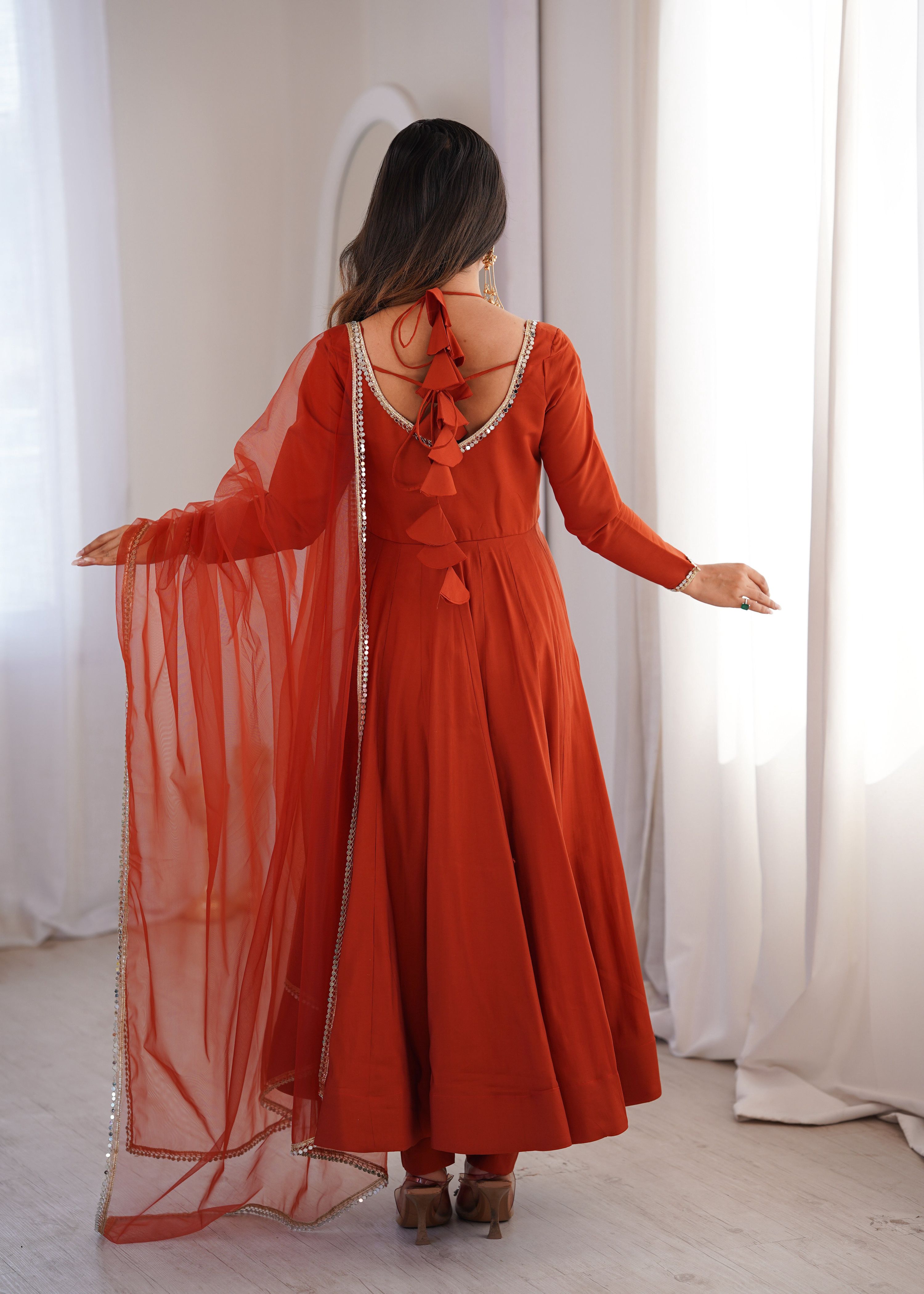Evanik Women Rust Ethnic Anarkali Kurta Set for Festive & Wedding Wear - Distacart