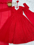 Evanik Red Heavy Faux Georgette With Lucknowi Work Anarkali Suit - Distacart