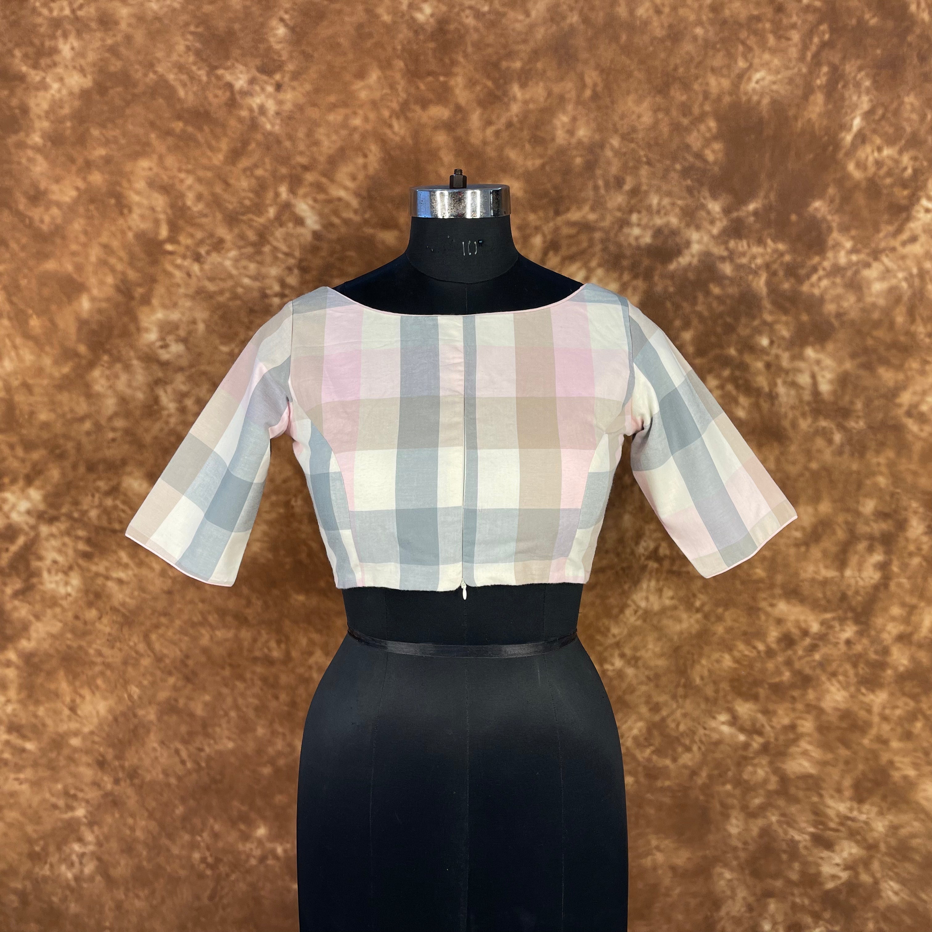 Neck Check Multi Color Coloured Cotton Ready to Wear Blouse - kapda Tailor
