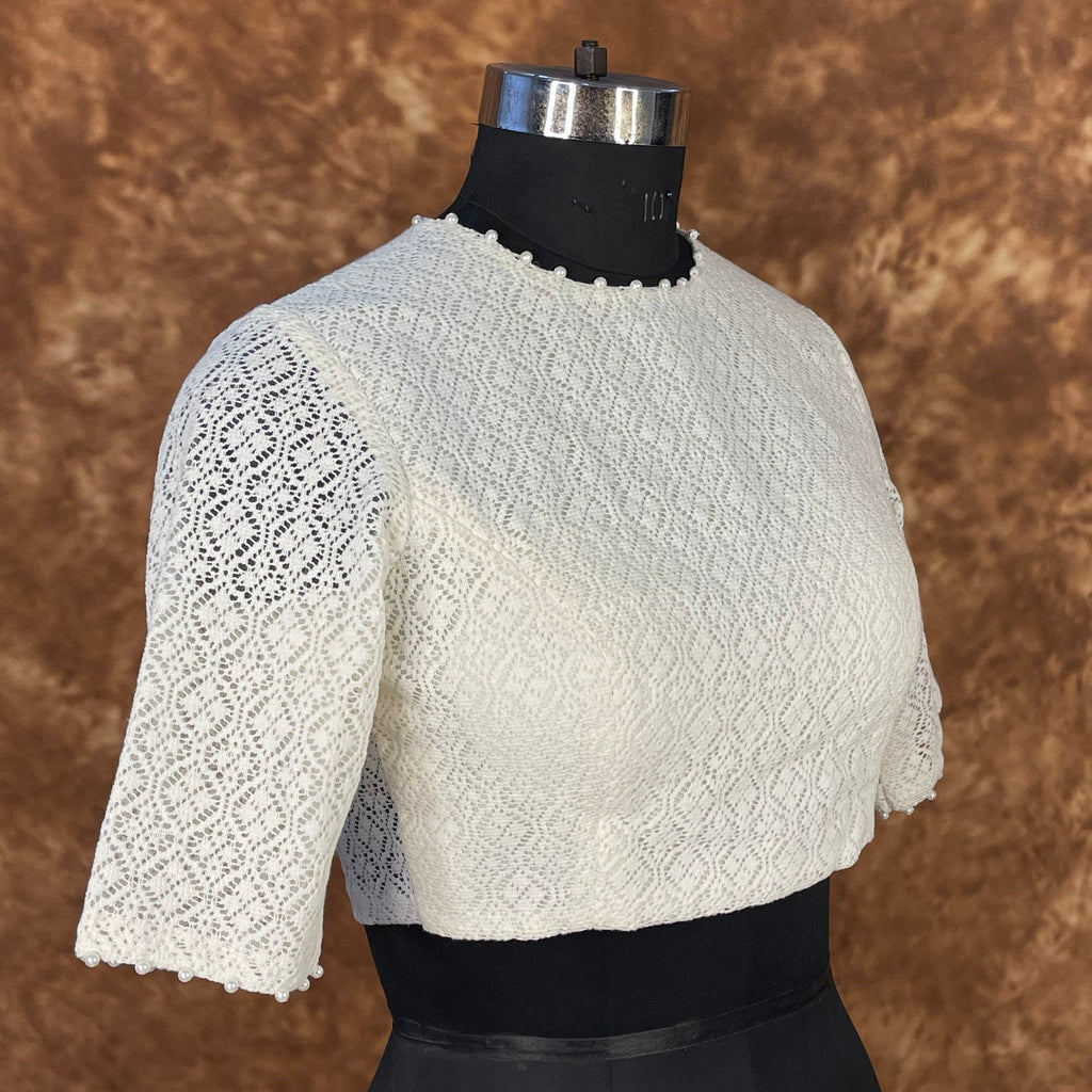 Radiant Glow Cream Coloured Cotton Less Ready to Wear Blouse - kapda Tailor