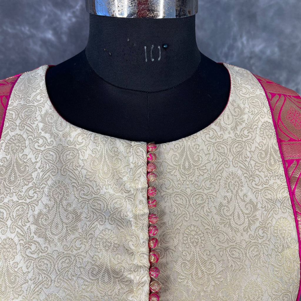 Icy Cool Pink Coloured Broket Silk Ready to Wear Blouse - kapda Tailor