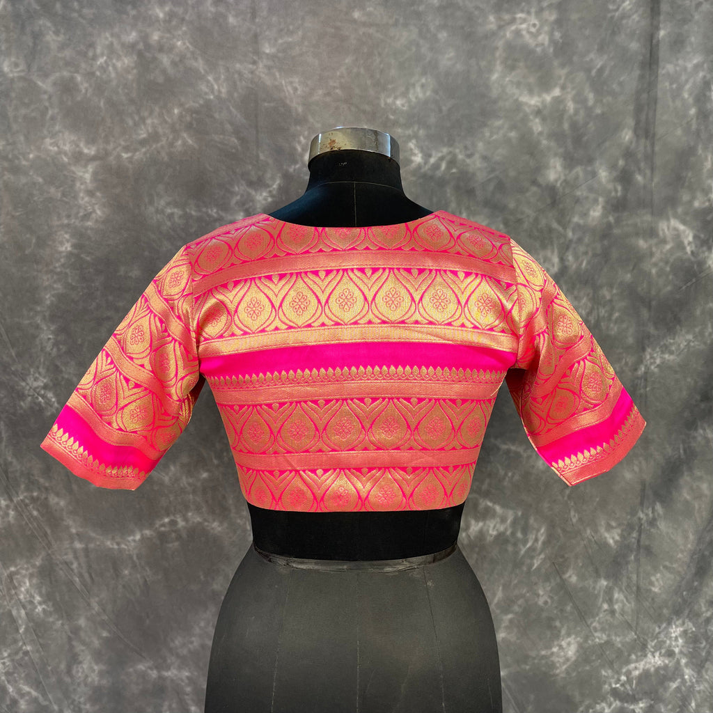 Icy Cool Pink Coloured Broket Silk Ready to Wear Blouse - kapda Tailor