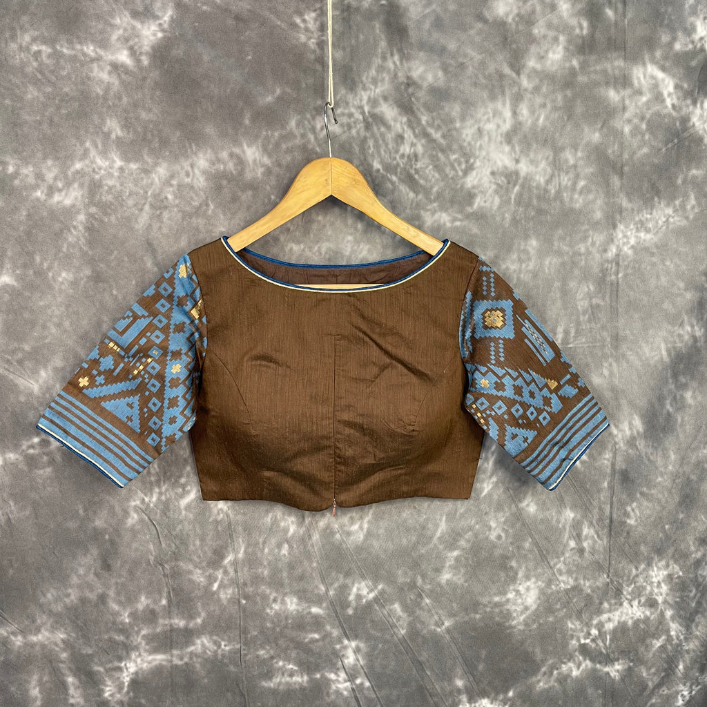 Divine Brown Brown Coloured Chanderi Cotton Weaving Pattern Ready to Wear Blouse - kapda Tailor
