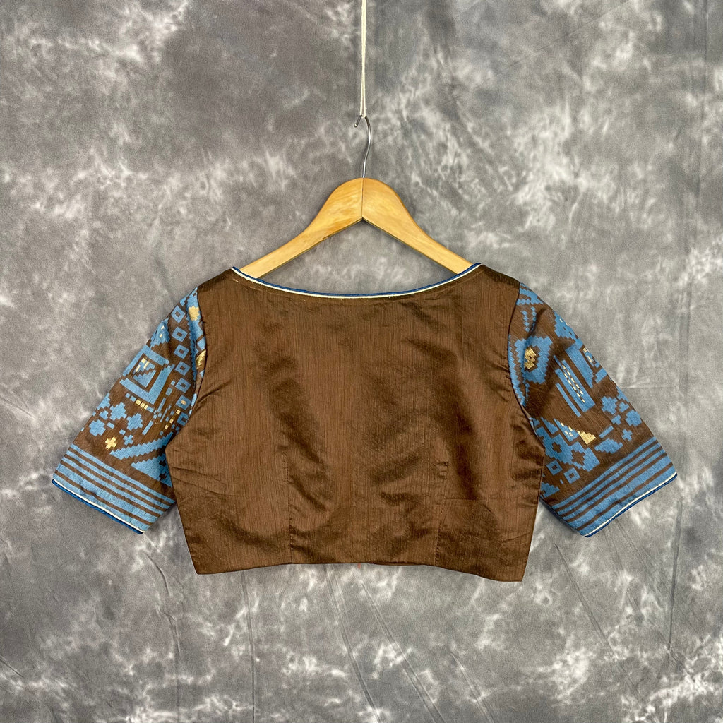 Divine Brown Brown Coloured Chanderi Cotton Weaving Pattern Ready to Wear Blouse - kapda Tailor