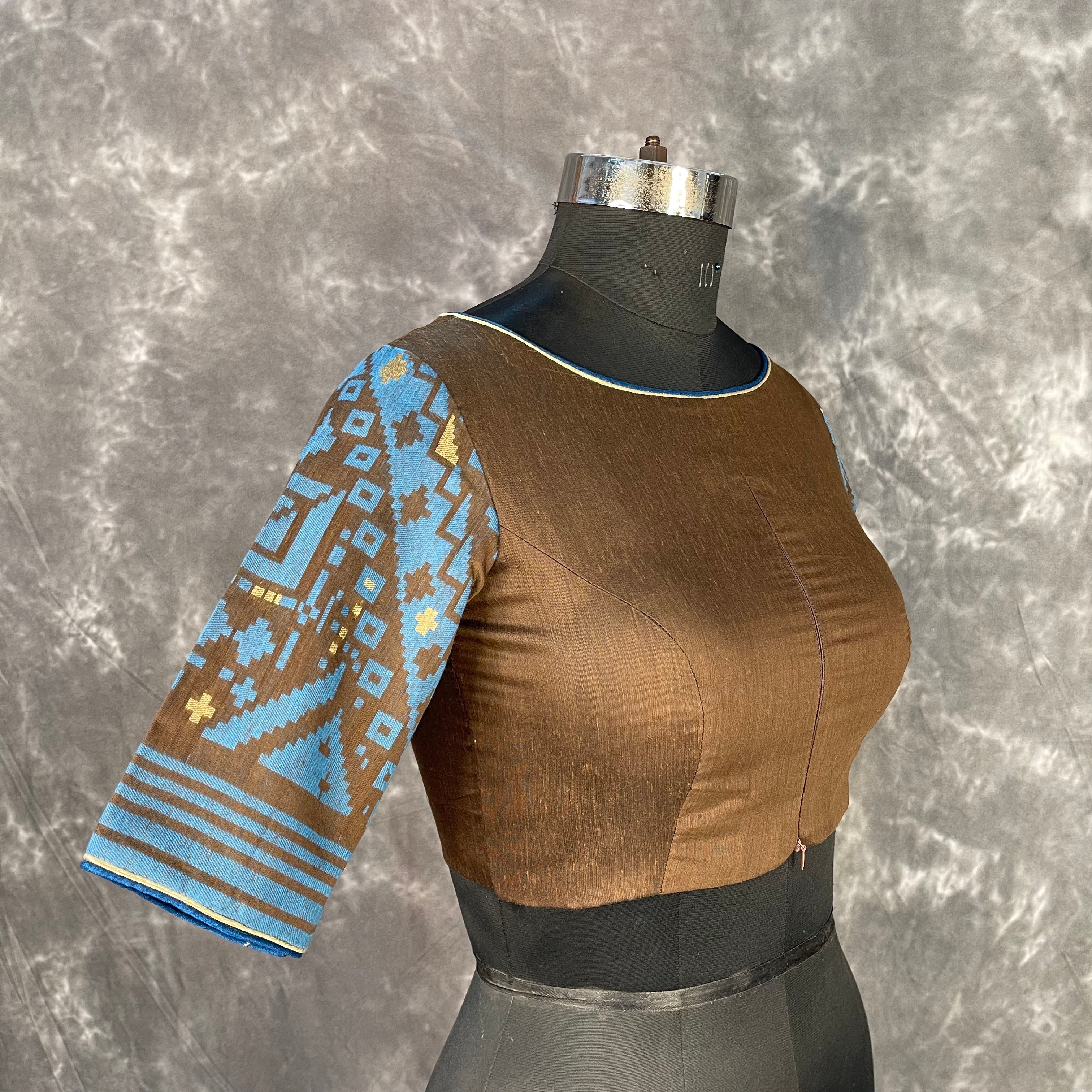 Divine Brown Brown Coloured Chanderi Cotton Weaving Pattern Ready to Wear Blouse - kapda Tailor