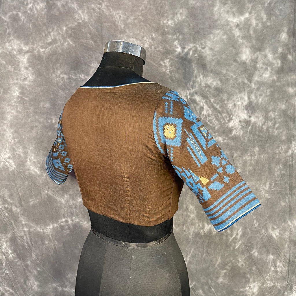 Divine Brown Brown Coloured Chanderi Cotton Weaving Pattern Ready to Wear Blouse - kapda Tailor