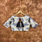 Multi Print Facade Ash Grey Coloured Silk Ready to Wear Blouse - kapda Tailor